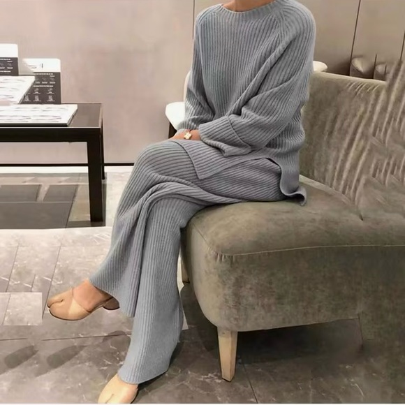Cozy Ribbed Knit Sweater and Pants Set in Light Gray - Picture 7 of 7
